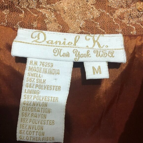 Daniel K New York Womens Embroidered Applique Silk Jacket Medium Rust - Picture 7 of 9